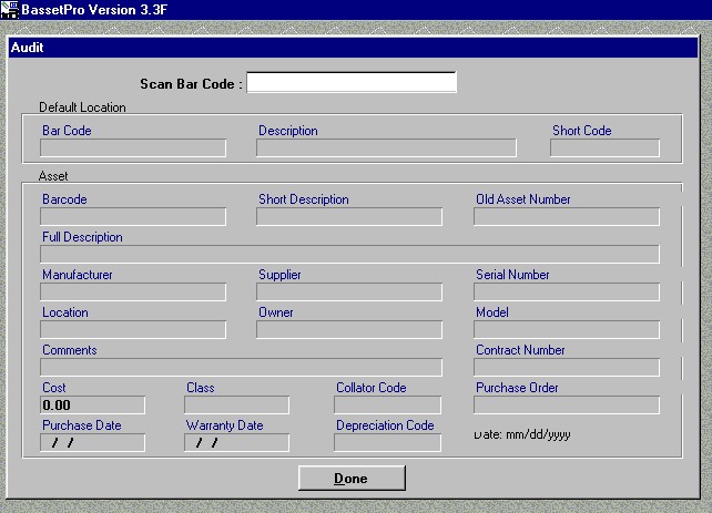 BassetPro Audit screen